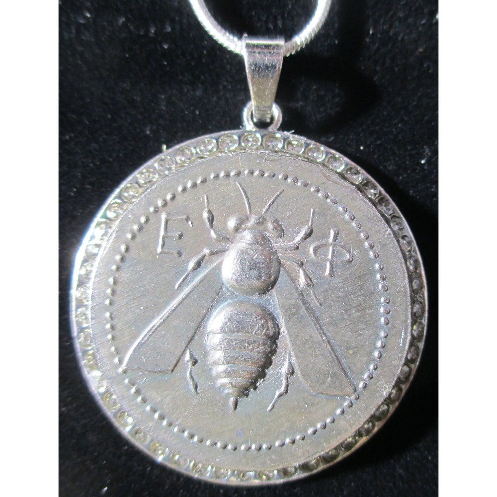 Antique High Relief Greek Bee Coin/Pendant with silver necklace